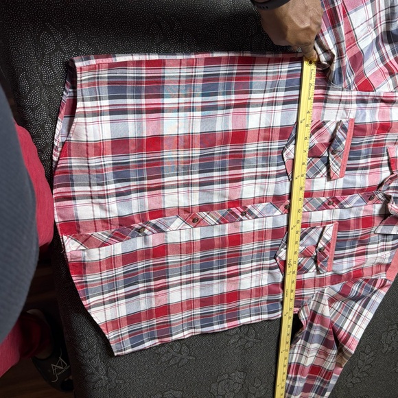 Men's Red and Blue Plaid Casual Button Down Shirt - Picture 2 of 14